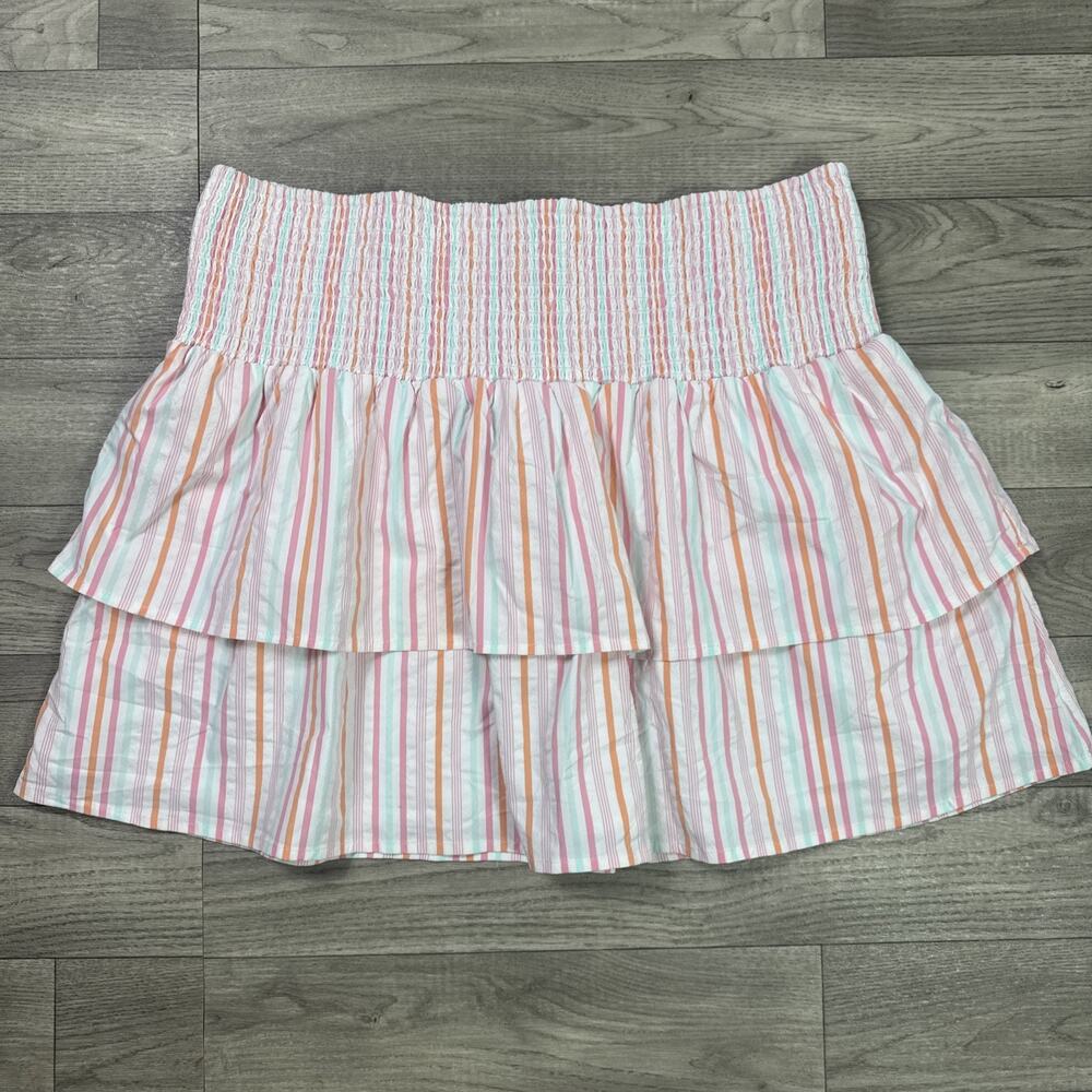 Vineyard Vines Performance Harbor Smocked Skirt Neon Rosa Stripe White sz XL